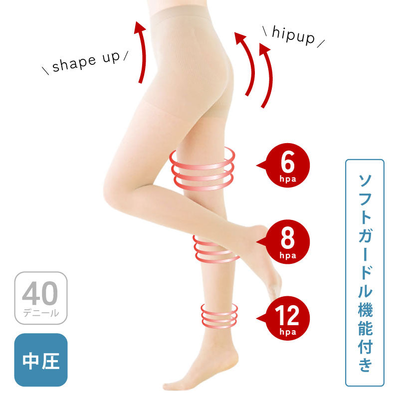 【中圧】40デニール 着圧 サポート ストッキング 伝線しにくい 日本製