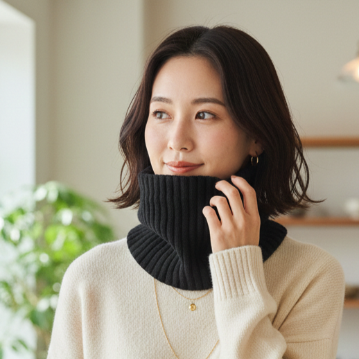 もちはだ Wネックウォーマー｜裏起毛のあったか防寒ネックカバー 日本